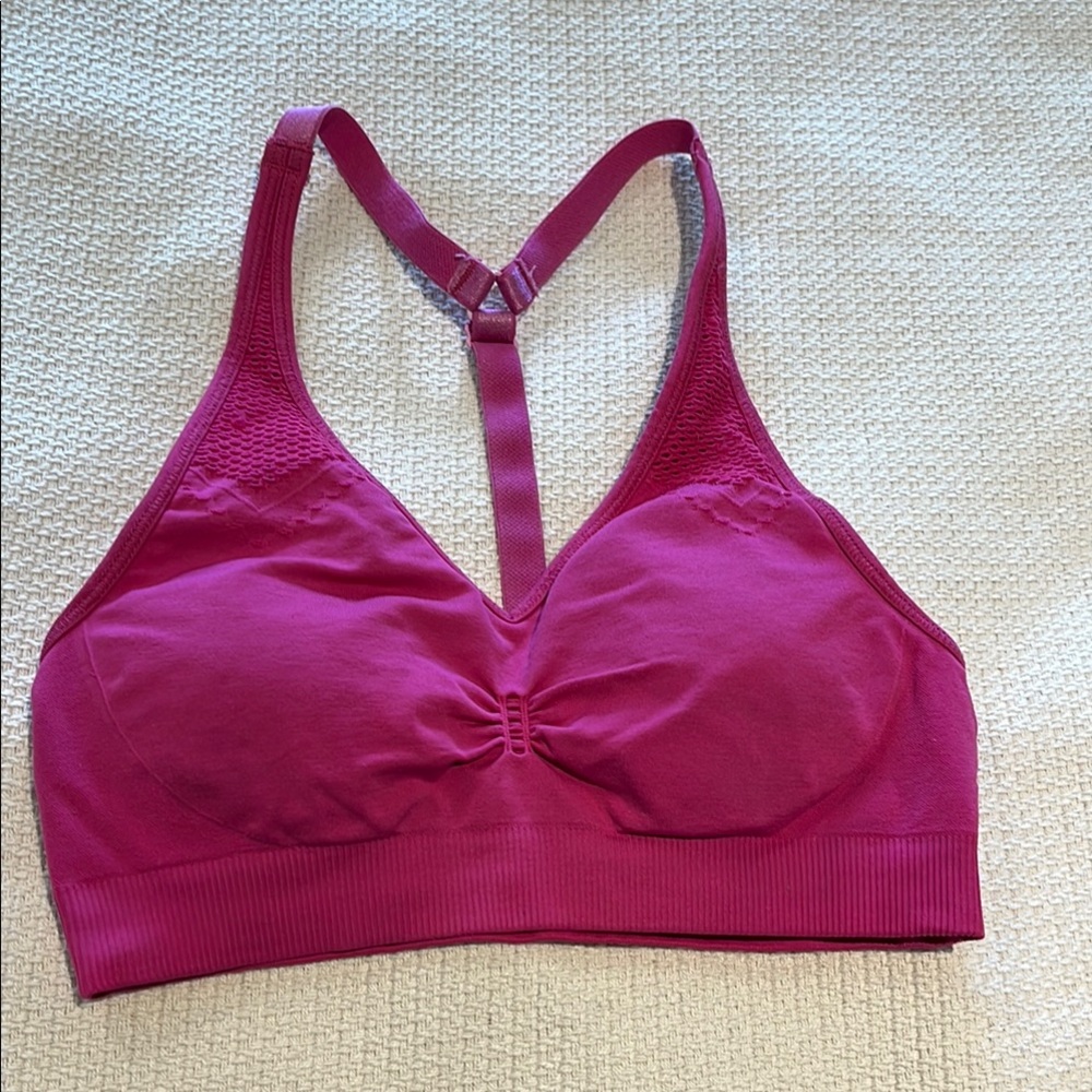 Vibrant Pink Racerback Sports Bra with Ruching